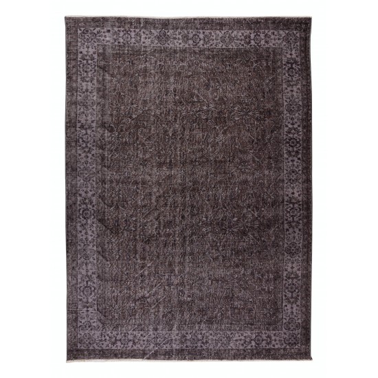 Hand Knotted Vintage Turkish Wool Rug Over-Dyed in Brown 4 Modern Interiors