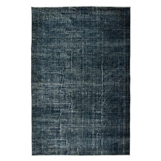 Handmade Vintage Turkish Modern Rug Over-Dyed in Light Blue, Wool and Cotton Carpet