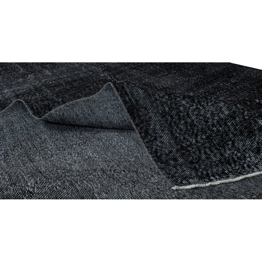 Vintage Handmade Turkish Wool Rug Over-Dyed in Black for Modern Interiors