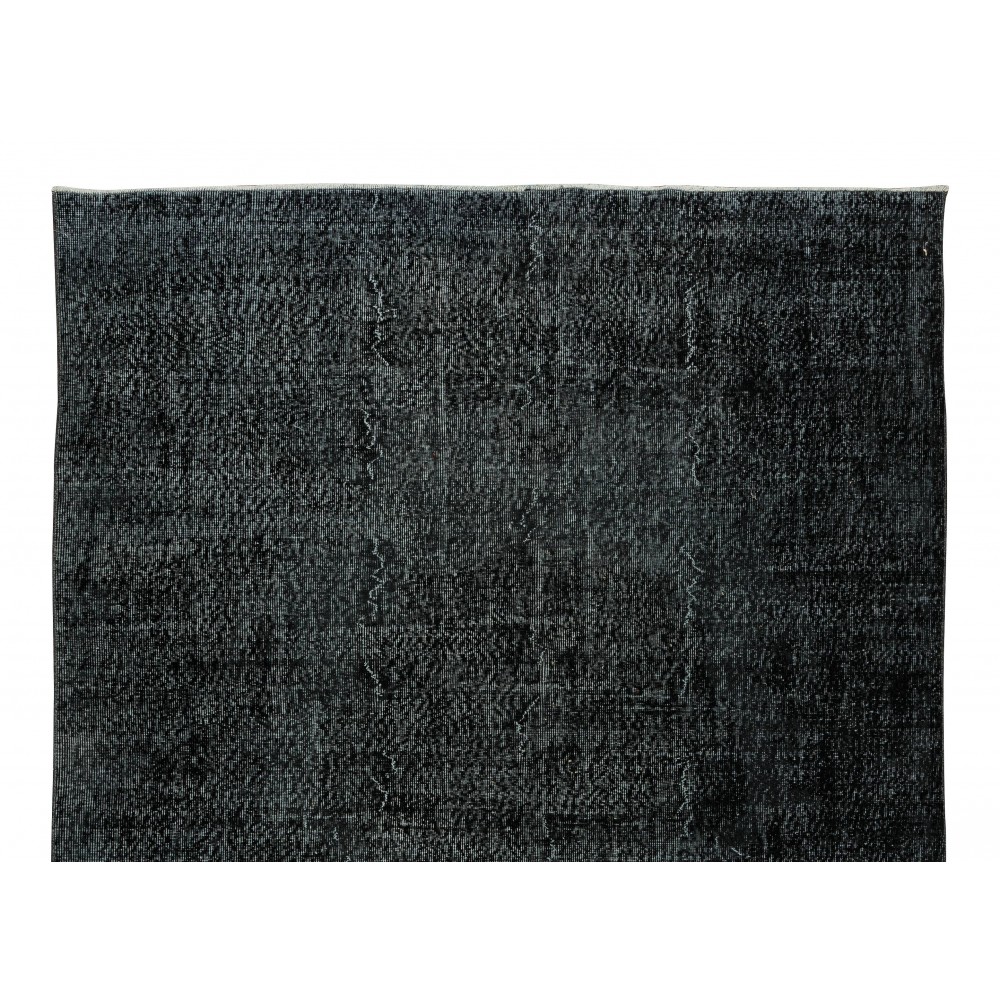 Vintage Handmade Turkish Wool Rug Over-Dyed in Black for Modern Interiors
