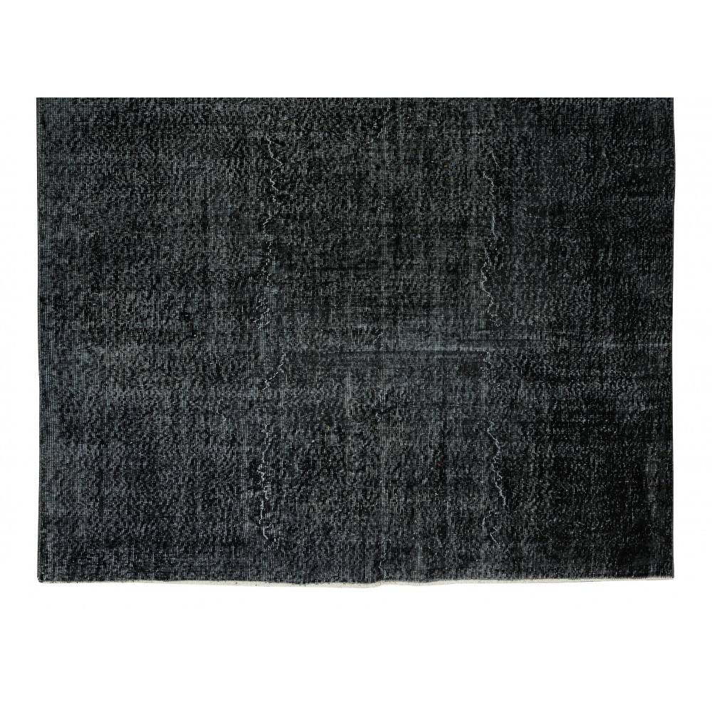 Vintage Handmade Turkish Wool Rug Over-Dyed in Black for Modern Interiors