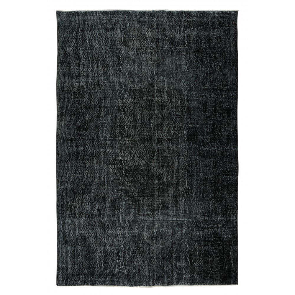 Vintage Handmade Turkish Wool Rug Over-Dyed in Black for Modern Interiors