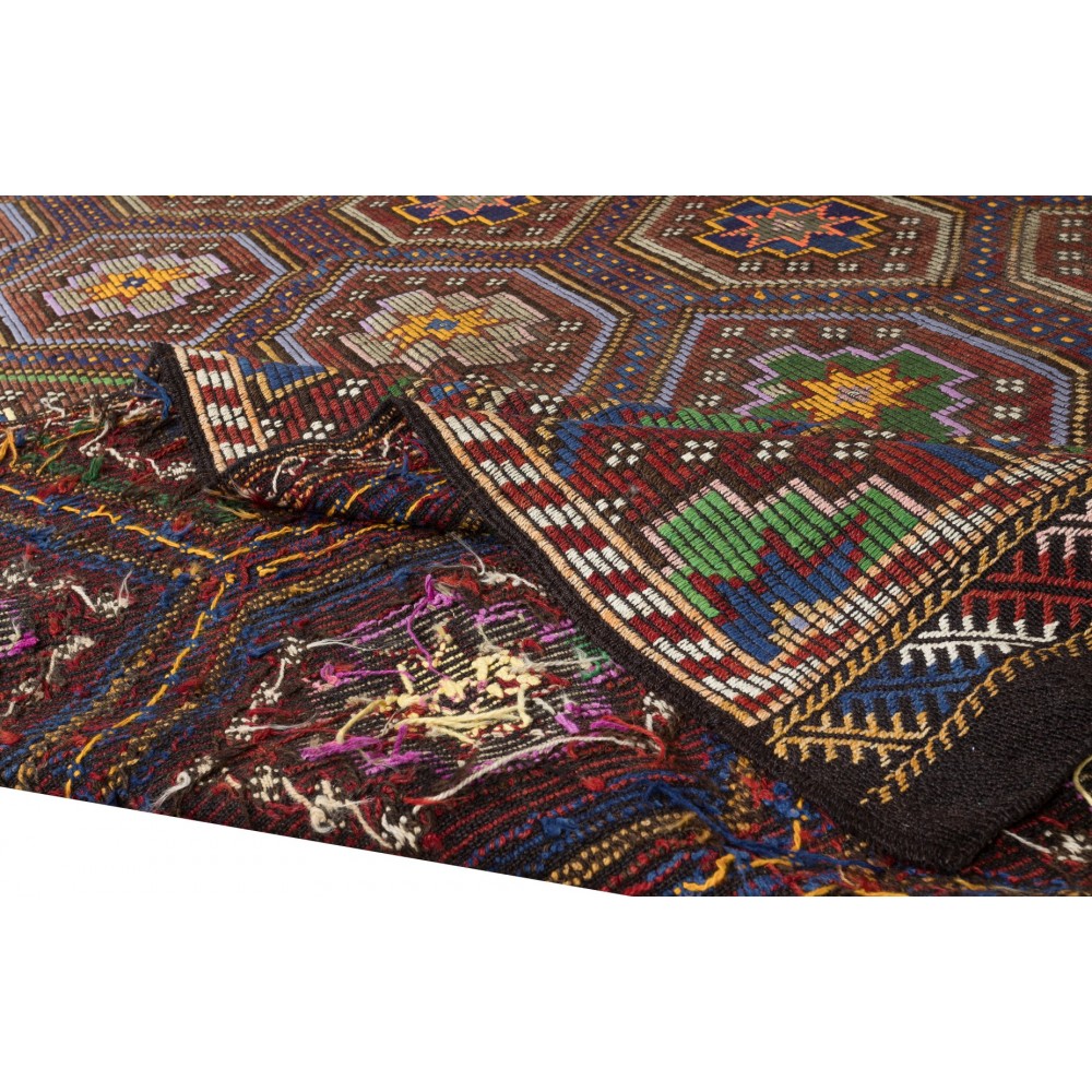 Vintage Turkish Jajim Kilim Rug, One of a Kind Hand-Woven Carpet Made of Wool