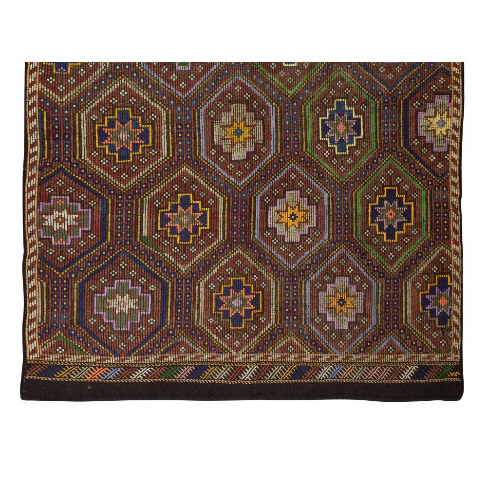 Vintage Turkish Jajim Kilim Rug, One of a Kind Hand-Woven Carpet Made of Wool