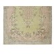 Handmade Anatolian Oushak Area Rug in Soft Colors with Floral Medallion Design. Vintage Carpet in Green, Pink & Brown Colors Handmade Anatolian Oushak Area Rug in Soft Colors with Floral Medallion Design. Vintage Carpet in Green, Pink & Brown Colors