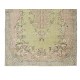 Handmade Anatolian Oushak Area Rug in Soft Colors with Floral Medallion Design. Vintage Carpet in Green, Pink & Brown Colors