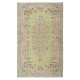 Handmade Anatolian Oushak Area Rug in Soft Colors with Floral Medallion Design. Vintage Carpet in Green, Pink & Brown Colors Handmade Anatolian Oushak Area Rug in Soft Colors with Floral Medallion Design. Vintage Carpet in Green, Pink & Brown Colors