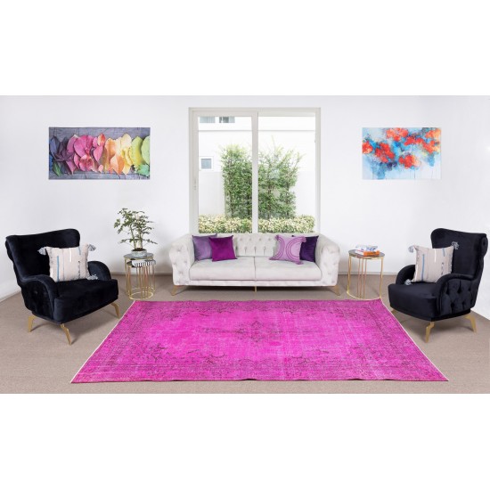 Anatolian Vintage Rug Re-Dyed in Fuchsia Pink, Hand Knotted Carpet for Contemporary Interiors Anatolian Vintage Rug Re-Dyed in Fuchsia Pink, Hand Knotted Carpet for Contemporary Interiors