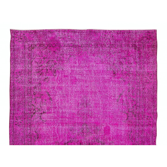 Anatolian Vintage Rug Re-Dyed in Fuchsia Pink, Hand Knotted Carpet for Contemporary Interiors Anatolian Vintage Rug Re-Dyed in Fuchsia Pink, Hand Knotted Carpet for Contemporary Interiors