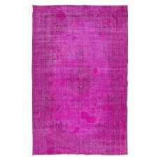 Anatolian Vintage Rug Re-Dyed in Fuchsia Pink, Hand Knotted Carpet for Contemporary Interiors