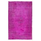 Anatolian Vintage Rug Re-Dyed in Fuchsia Pink, Hand Knotted Carpet for Contemporary Interiors