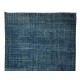 Handmade Vintage Turkish Modern Rug Over-Dyed in Indigo Blue, Wool and Cotton Carpet