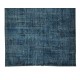 Handmade Vintage Turkish Modern Rug Over-Dyed in Indigo Blue, Wool and Cotton Carpet