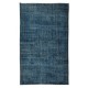 Handmade Vintage Turkish Modern Rug Over-Dyed in Indigo Blue, Wool and Cotton Carpet