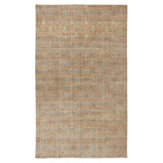 Vintage Handmade Turkish Area Rug in Orange Color, Floral Patterned Authentic Wool Carpet
