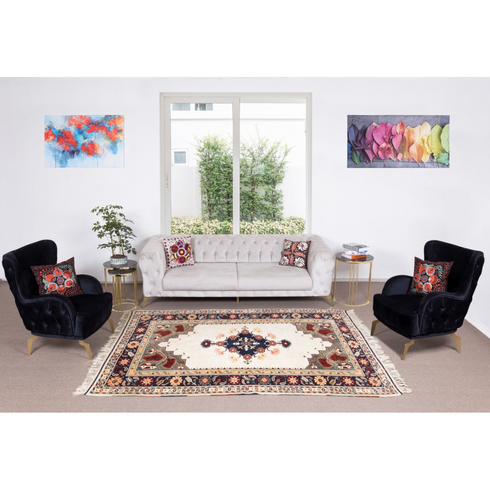 Handmade Anatolian Area Rug with Geometric Medallion Design, 100% Wool