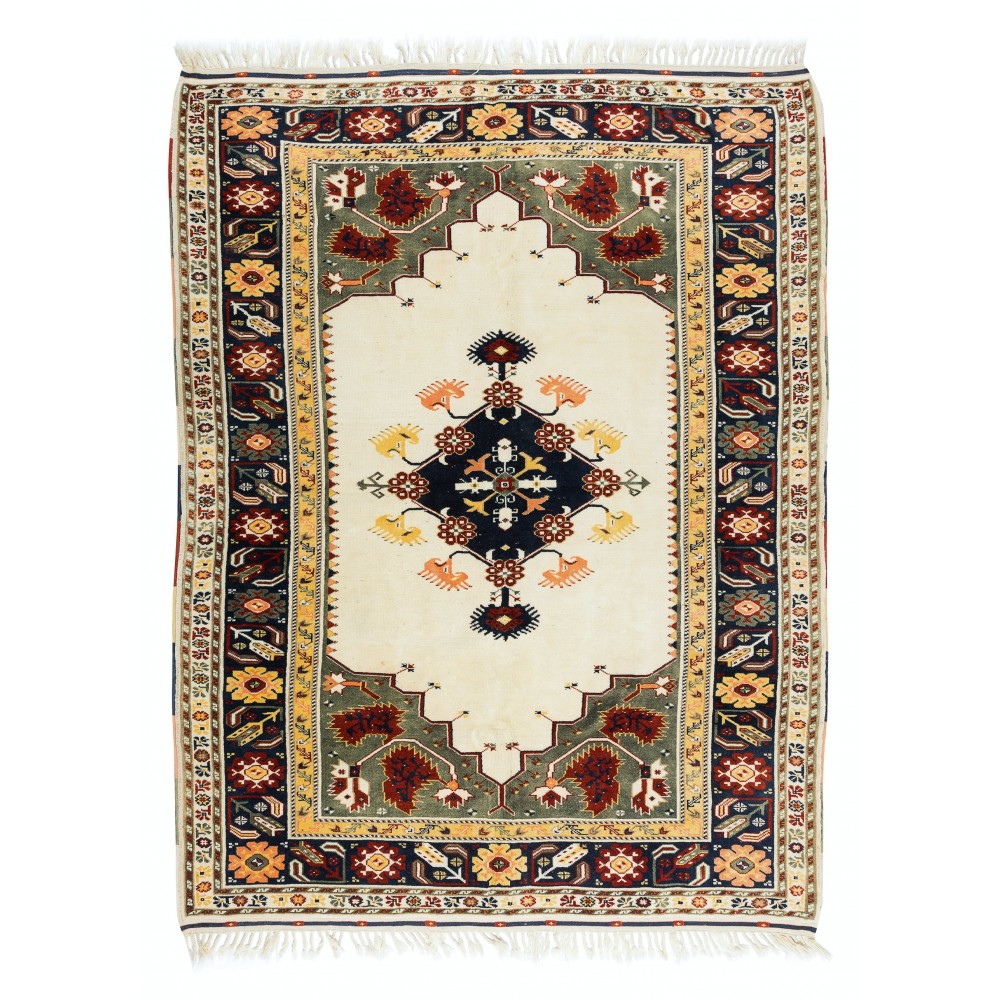 Handmade Anatolian Area Rug with Geometric Medallion Design, 100% Wool