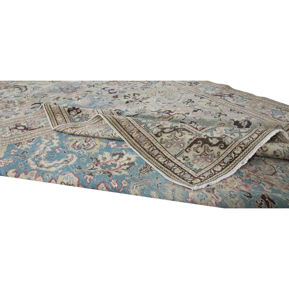 Handmade Turkish Kayseri Area Rug, Vintage Medallion Design Carpet in Shades of Green, 100% Wool