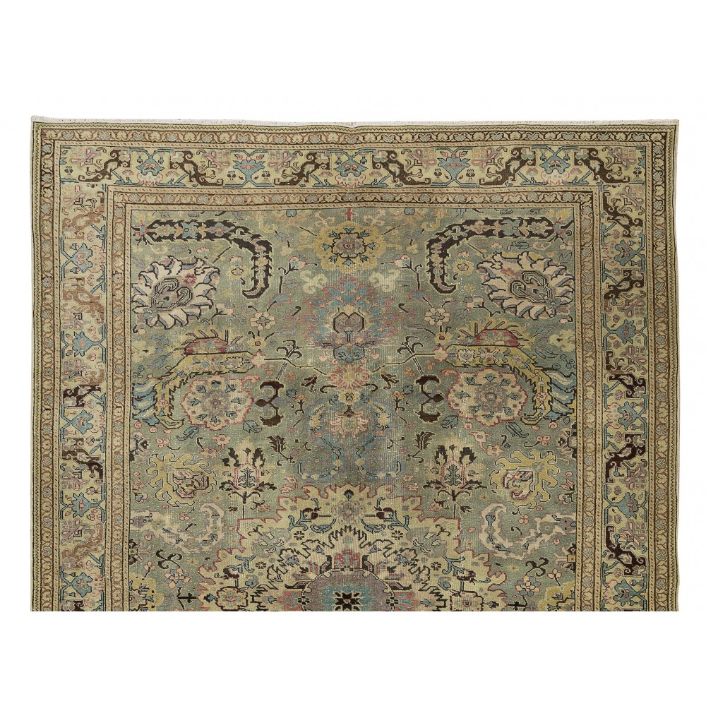 Handmade Turkish Kayseri Area Rug, Vintage Medallion Design Carpet in Shades of Green, 100% Wool