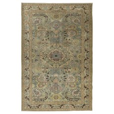 Handmade Turkish Kayseri Area Rug, Vintage Medallion Design Carpet in Shades of Green, 100% Wool