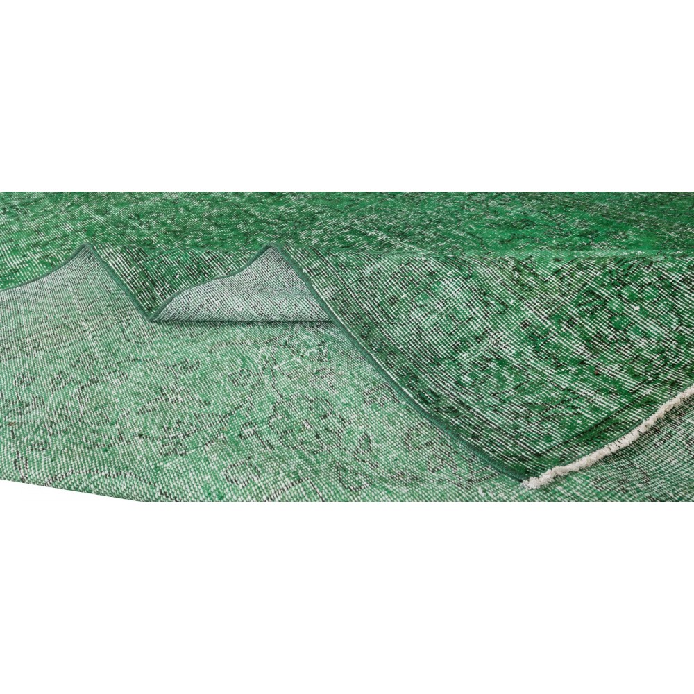 Vintage Green Rug, Handmade Turkish Wool Area Rug Overdyed in Green