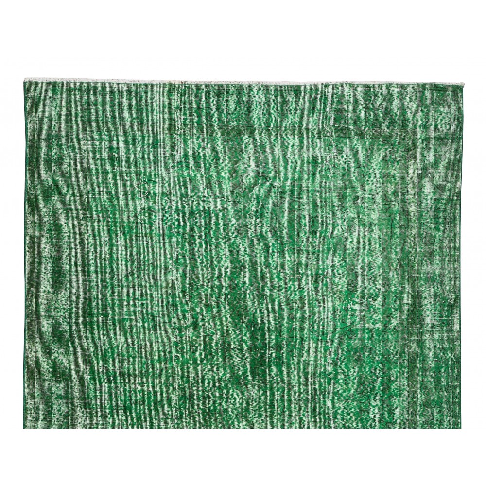 Vintage Green Rug, Handmade Turkish Wool Area Rug Overdyed in Green