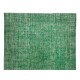 Vintage Green Rug, Handmade Turkish Wool Area Rug Overdyed in Green