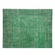 Vintage Green Rug, Handmade Central Anatolian Wool Area Rug Overdyed in Green