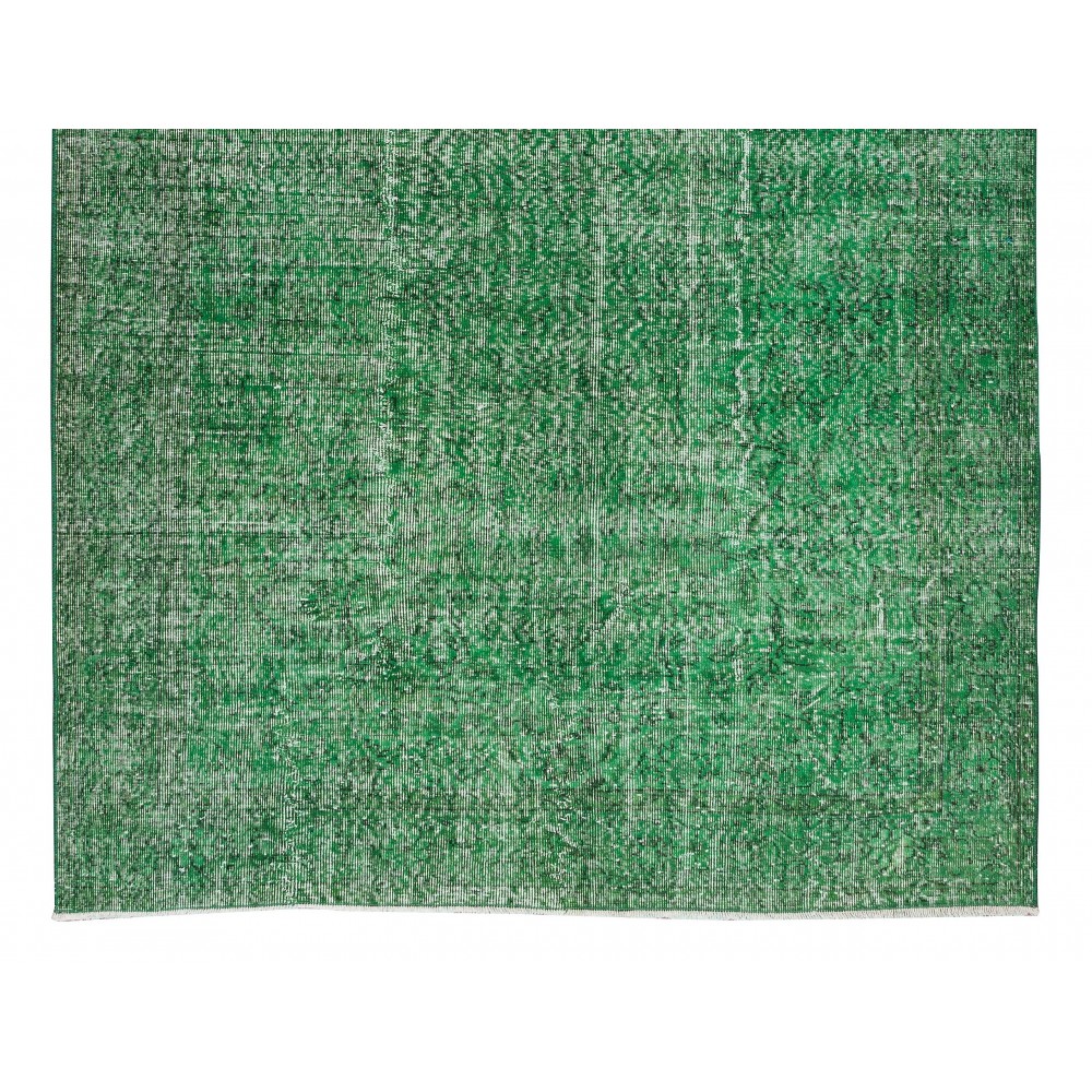 Vintage Green Rug, Handmade Turkish Wool Area Rug Overdyed in Green
