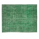 Vintage Green Rug, Handmade Turkish Wool Area Rug Overdyed in Green