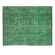 Vintage Green Rug, Handmade Central Anatolian Wool Area Rug Overdyed in Green