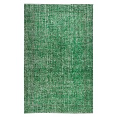 Vintage Green Rug, Handmade Turkish Wool Area Rug Overdyed in Green