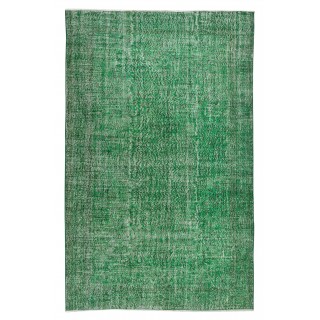 Vintage Green Rug, Handmade Turkish Wool Area Rug Overdyed in Green