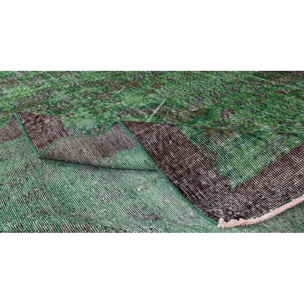 Vintage Green Rug, Handmade Turkish Wool Area Rug Overdyed in Green