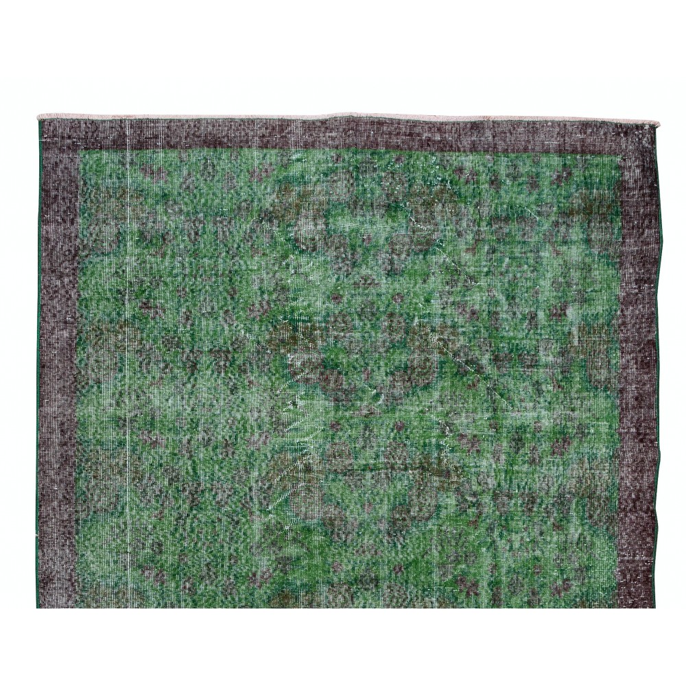 Vintage Green Rug, Handmade Turkish Wool Area Rug Overdyed in Green