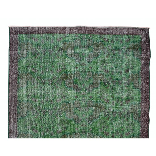 Vintage Green Rug, Handmade Central Anatolian Wool Area Rug Overdyed in Green