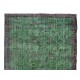 Vintage Green Rug, Handmade Turkish Wool Area Rug Overdyed in Green