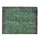 Vintage Green Rug, Handmade Central Anatolian Wool Area Rug Overdyed in Green