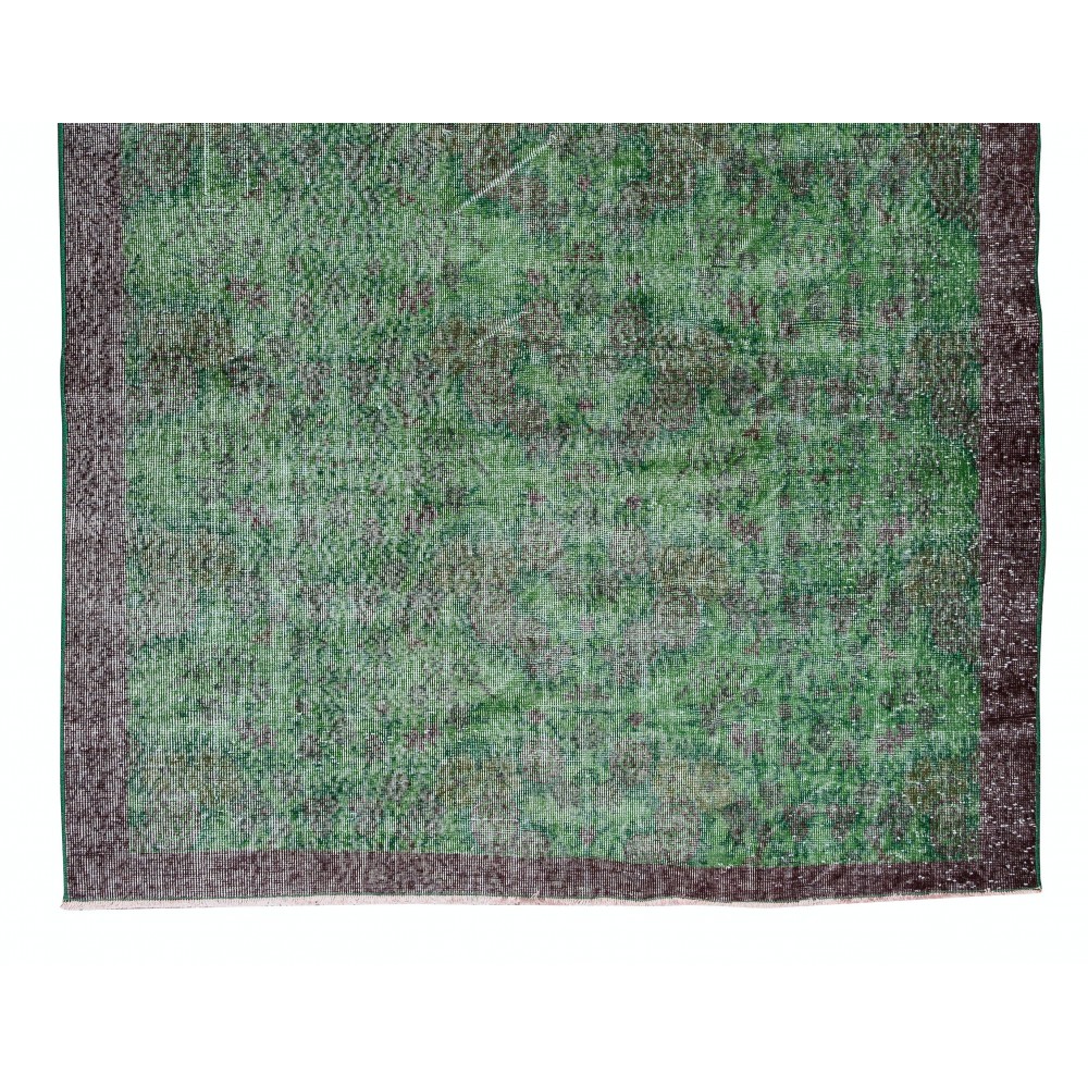 Vintage Green Rug, Handmade Turkish Wool Area Rug Overdyed in Green
