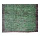 Vintage Green Rug, Handmade Turkish Wool Area Rug Overdyed in Green
