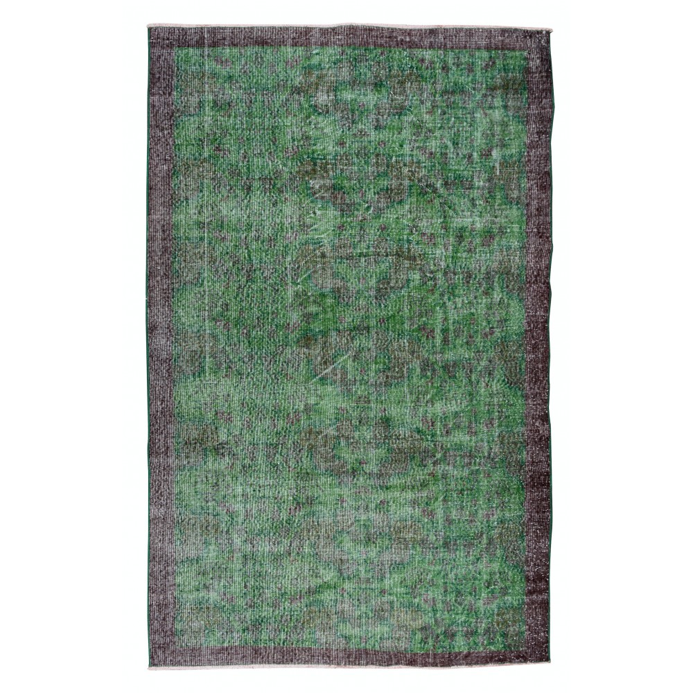 Vintage Green Rug, Handmade Turkish Wool Area Rug Overdyed in Green