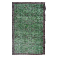 Vintage Green Rug, Handmade Turkish Wool Area Rug Overdyed in Green