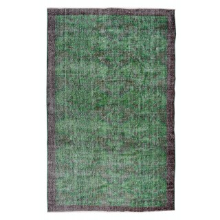 Vintage Green Rug, Handmade Turkish Wool Area Rug Overdyed in Green