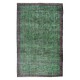 Vintage Green Rug, Handmade Turkish Wool Area Rug Overdyed in Green