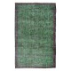 Vintage Green Rug, Handmade Central Anatolian Wool Area Rug Overdyed in Green