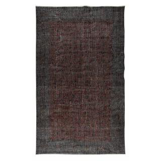 Modern Handmade Turkish Area Rug in Burgundy Red, Green, Black and Gray Colors