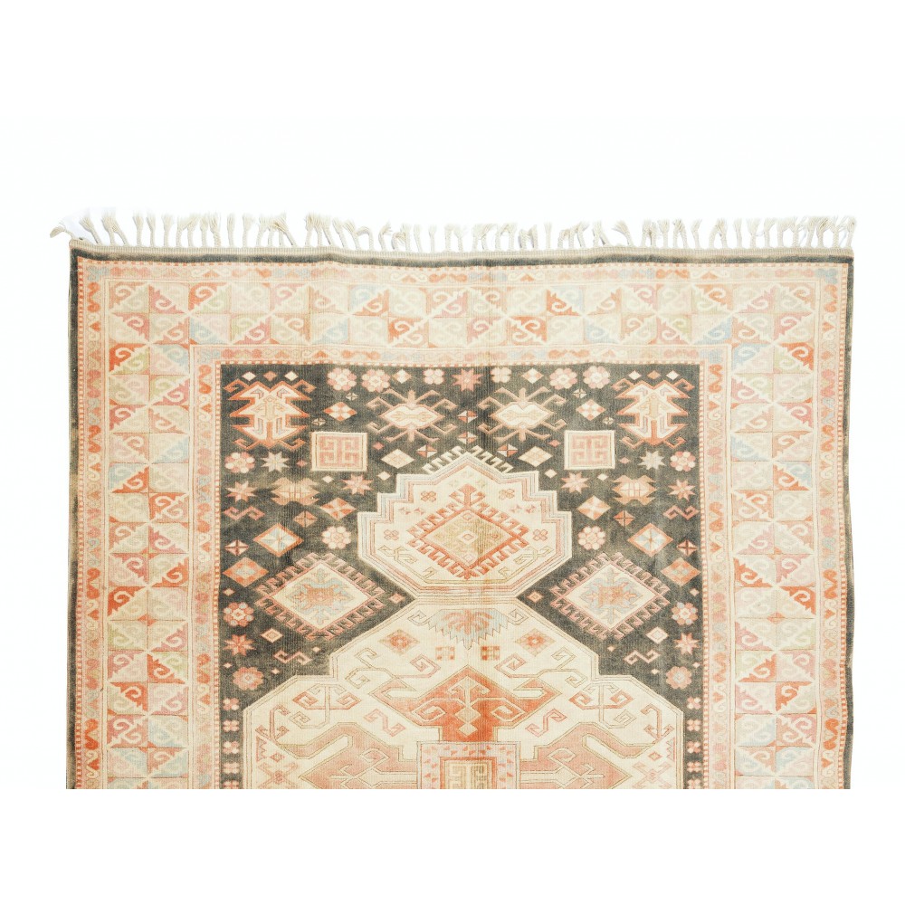One of a Kind 1960's Handmade Anatolian Wool Area Rug with Geometric Design