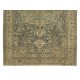 Hand Knotted Vintage Anatolian Oushak Wool Area Rug in Shades of Green