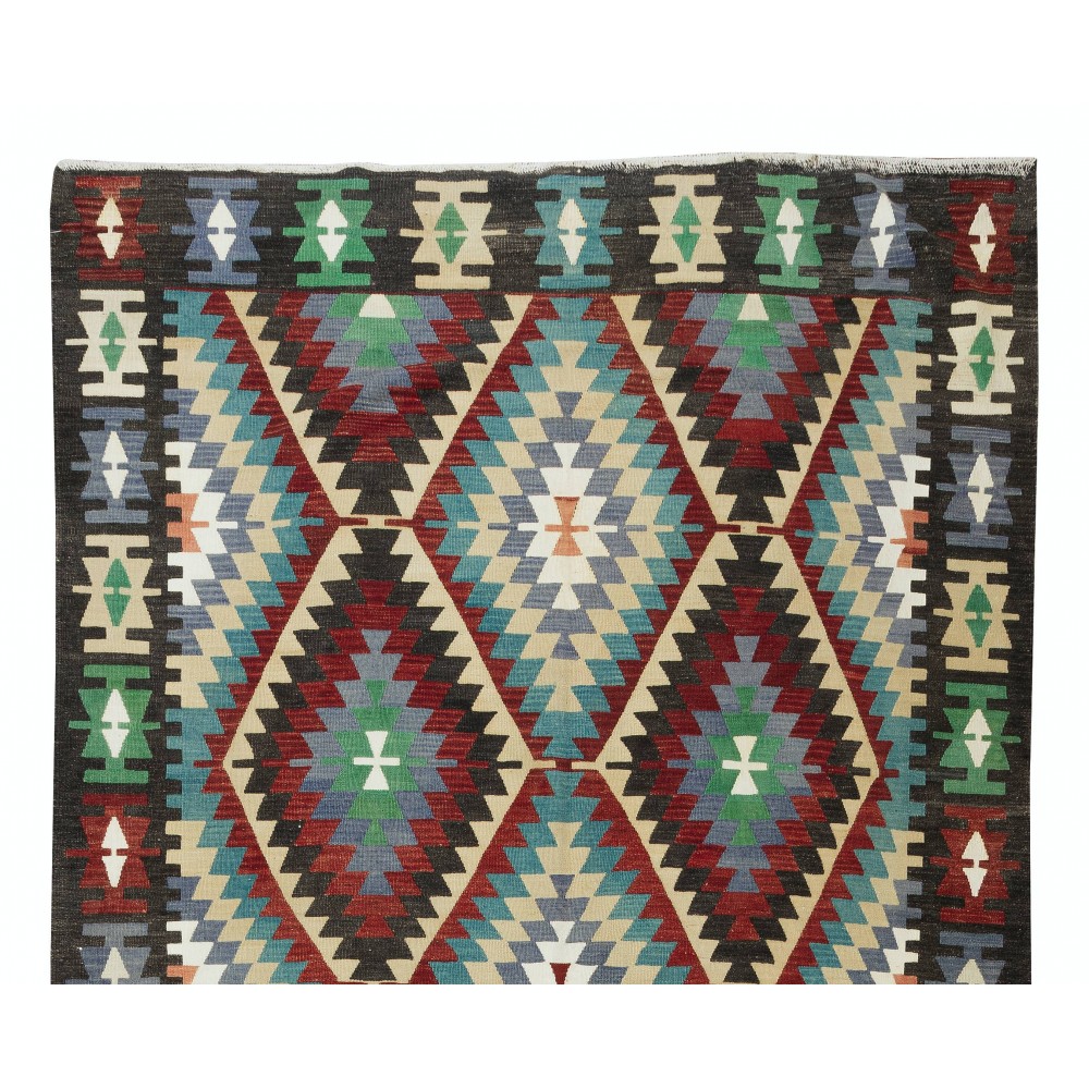 Vintage Hand-Woven Turkish Kilim Rug, Flat-Weave Floor Covering