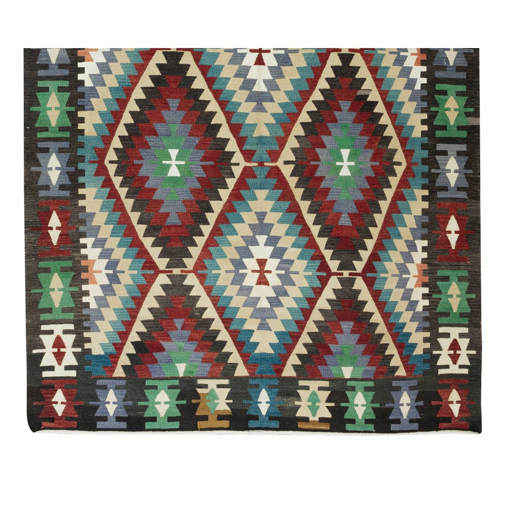 Vintage Hand-Woven Turkish Kilim Rug, Flat-Weave Floor Covering